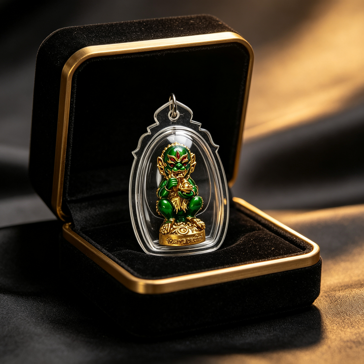 Thai Five-Eyed Four-Eared Monkey Hanuman (Green Gold Edition), Thai Folk Pendant, Sacred Fortune-Wearing Talisman