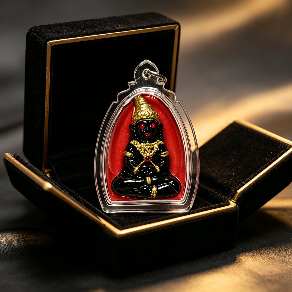 Thai Phra Ngan Amulet (Acrylic Red Liquid Edition), Thai Folk Pendant, Sacred Fortune-Wearing Talisman