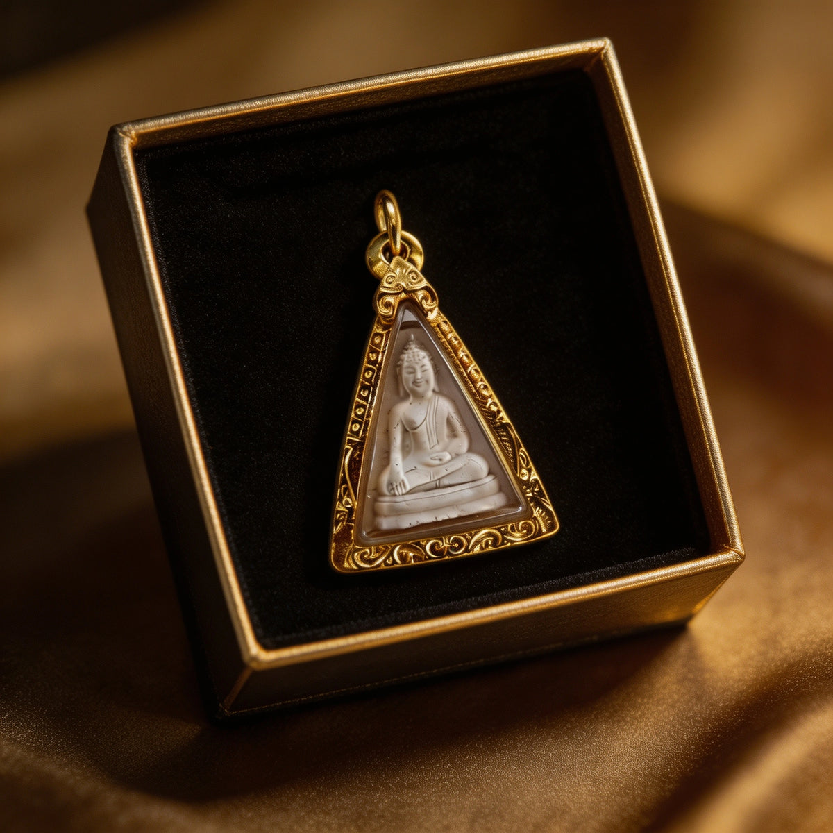Thai Queen Nang Phaya Amulet (Triangle White Stone), Thai Folk Pendant, Sacred Fortune-Wearing Talisman