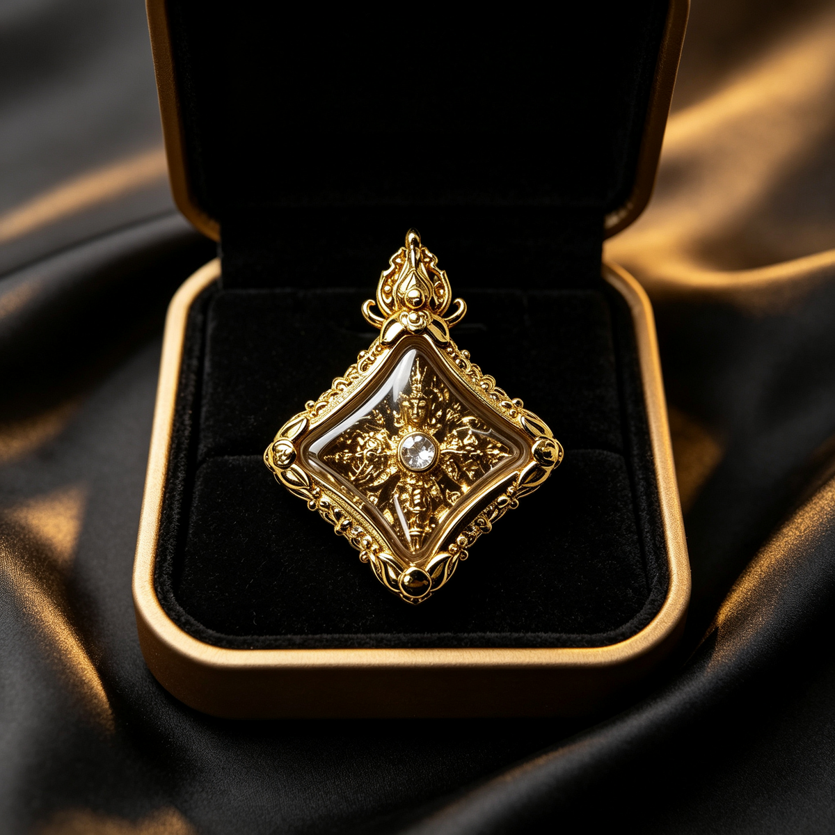 Thai Phra Phrom Four-Faced Buddha Amulet (Gold Mini), Thai Folk Pendant, Sacred Fortune-Wearing Talisman