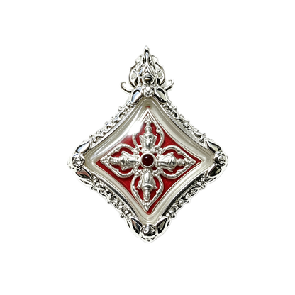 Thailändisches Phra Phrom Viergesicht-Buddha-Amulett (Silber Mini), thailändischer Volksanhänger, heiliger Glücksbringer