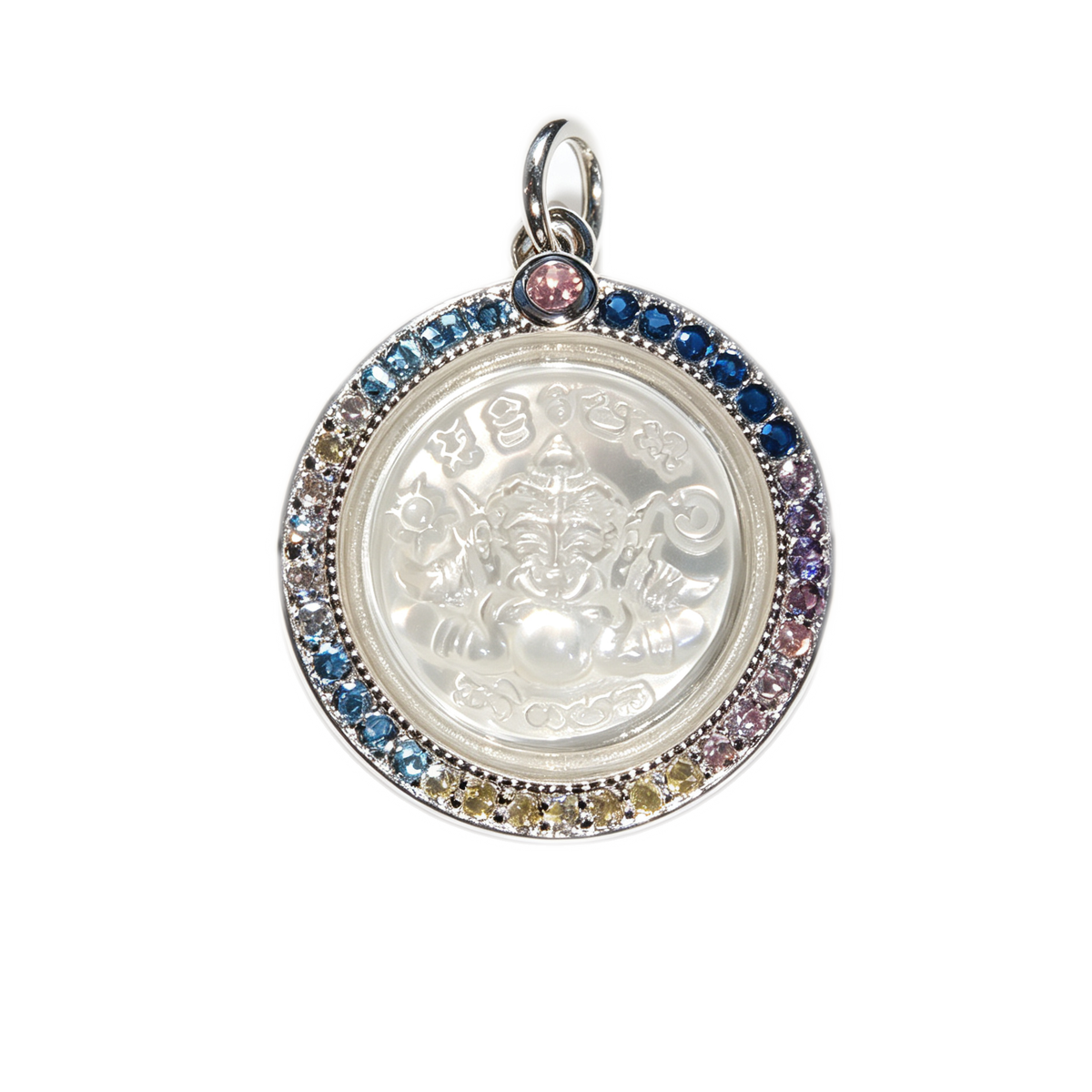 Amulette thaïlandaise Phra Rahu (édition en coquillage sertie de diamants), pendentif folklorique thaïlandais, talisman sacré porte-bonheur