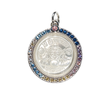 Amulette thaïlandaise Phra Rahu (édition en coquillage sertie de diamants), pendentif folklorique thaïlandais, talisman sacré porte-bonheur