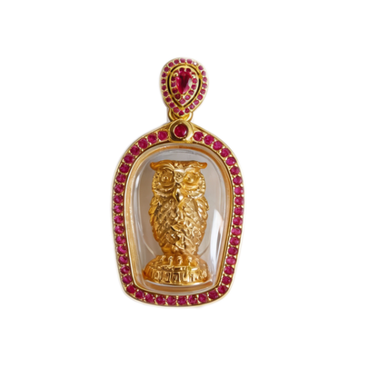 Amulette chouette thaïlandaise, pendentif folklorique thaï, talisman sacré porte-bonheur