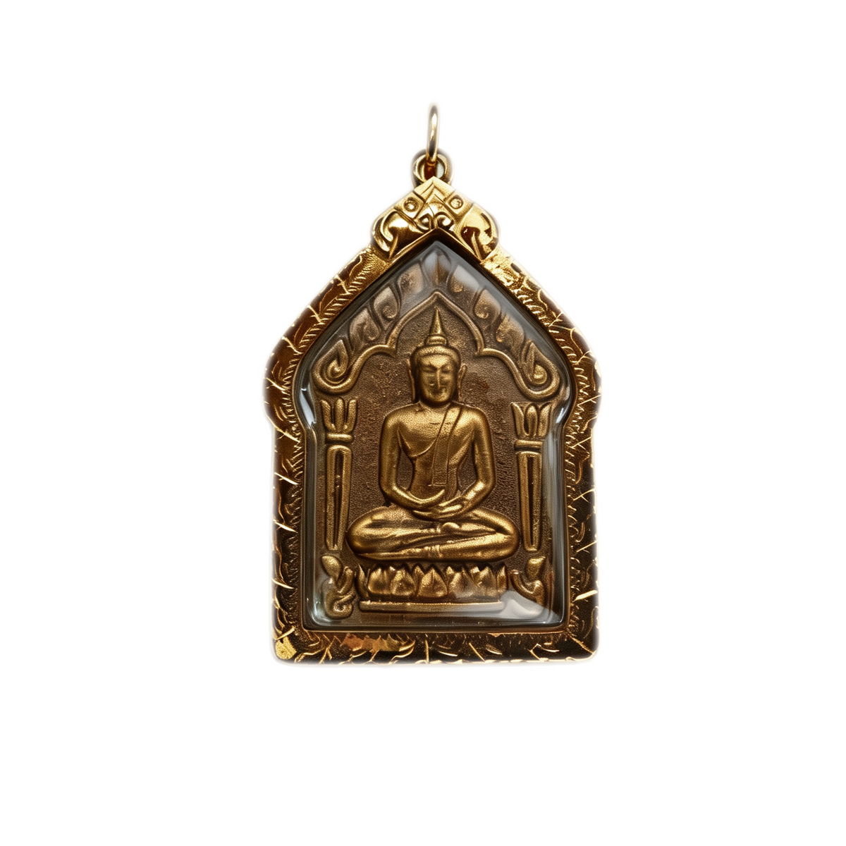 Thai Khun Phaen Buddha Amulet (All Gold Edition), Thai Folk Pendant, Sacred Fortune-Wearing Talisman