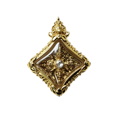 Thai Phra Phrom Four-Faced Buddha Amulet (Gold Mini), Thai Folk Pendant, Sacred Fortune-Wearing Talisman