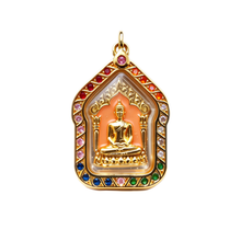 Thailändisches Khun Phaen Buddha-Amulett (Goldrahmen Orange), thailändischer Volksanhänger, heiliger Glücksbringer