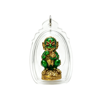 Thai Five-Eyed Four-Eared Monkey Hanuman (Green Gold Edition), Thai Folk Pendant, Sacred Fortune-Wearing Talisman