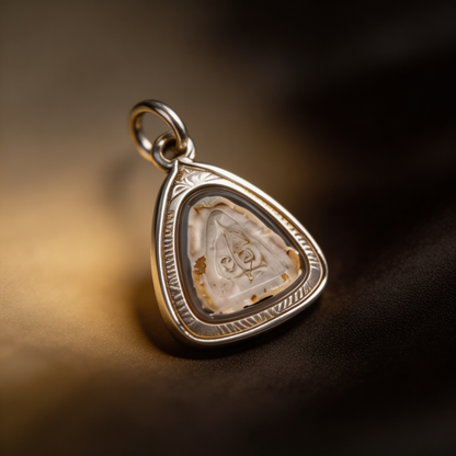 Thailändisches Phra Pidta Amulett mit verhülltem Buddha (Mini-Silberrahmen), thailändischer Volksanhänger, heiliger Glücksbringer