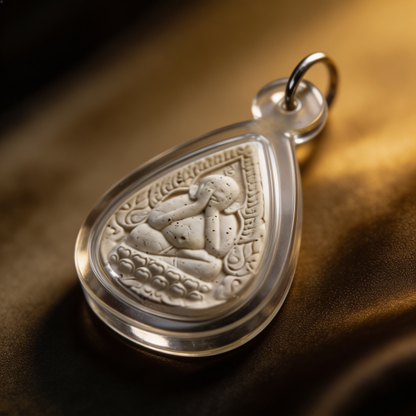 Amulette thaïlandaise Phra Pidta (Bouddha aux mains sur le visage), pendentif traditionnel thaï en acrylique en forme de goutte avec pierre blanche, talisman sacré porte-bonheur