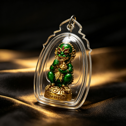 Thai Five-Eyed Four-Eared Monkey Hanuman (Green Gold Edition), Thai Folk Pendant, Sacred Fortune-Wearing Talisman