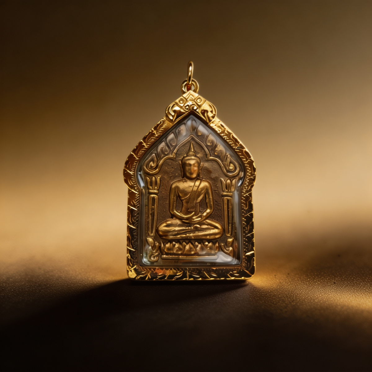 Thai Khun Phaen Buddha Amulet (All Gold Edition), Thai Folk Pendant, Sacred Fortune-Wearing Talisman