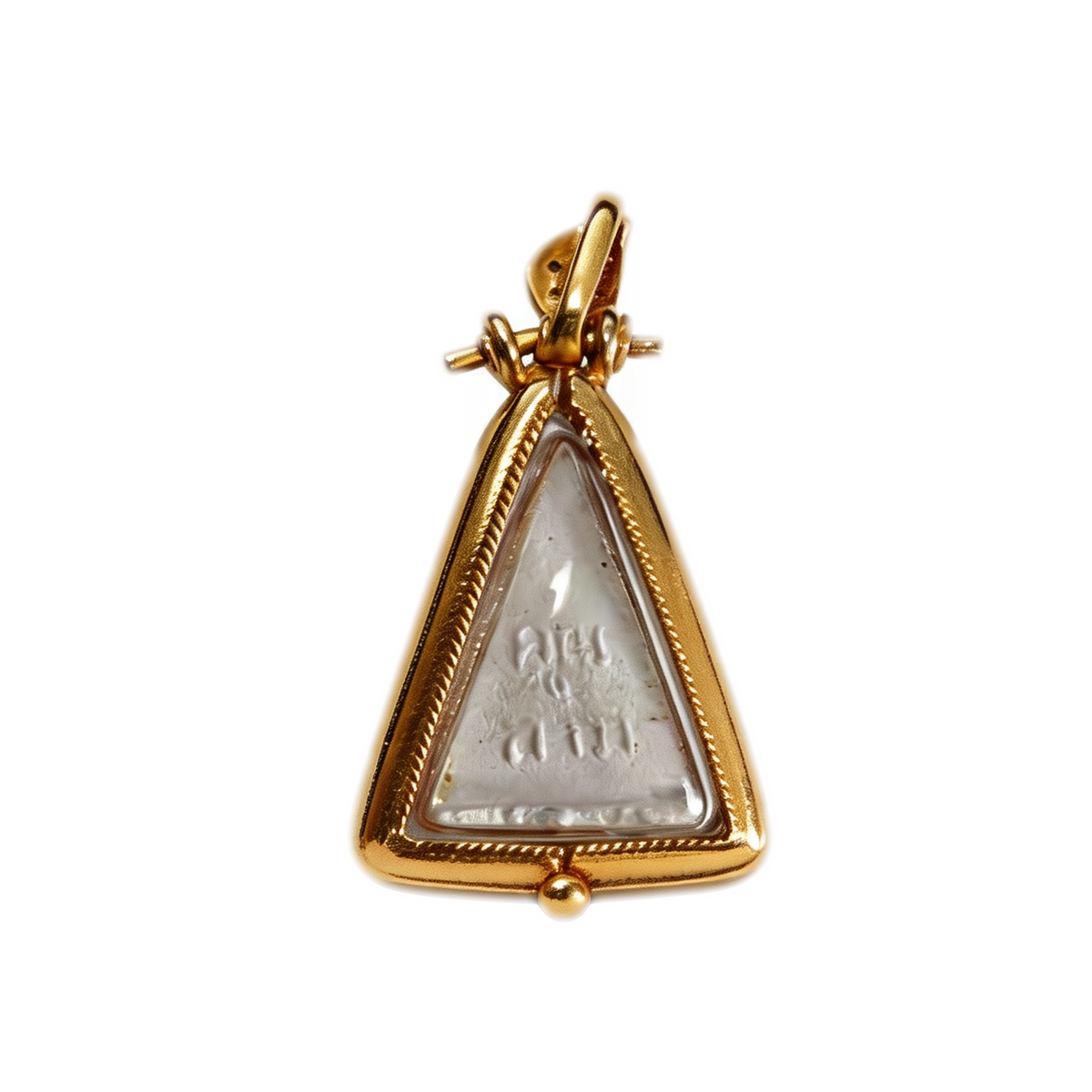 Thai Queen Nang Phaya Amulet (Gold-Frame Triangle White Stone), Thai Folk Pendant, Sacred Fortune-Wearing Talisman