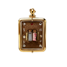 Thailändisches Amulett der neunschwänzigen Fuchsfee (quadratischer Goldrahmen mit Diamantbesetzung), thailändischer Volksanhänger, heiliger Glücksbringer