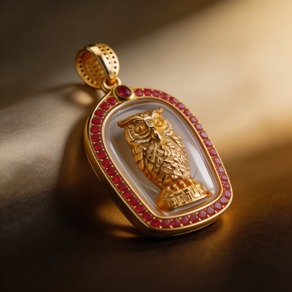 Amulette chouette thaïlandaise, pendentif folklorique thaï, talisman sacré porte-bonheur