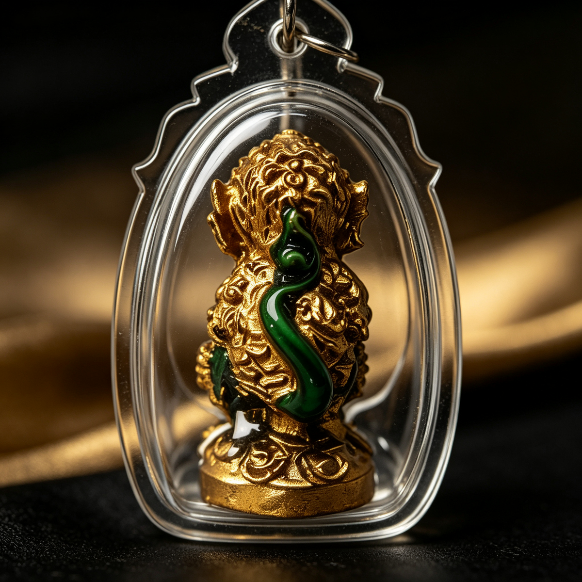 Thai Five-Eyed Four-Eared Monkey Hanuman (Green Gold Edition), Thai Folk Pendant, Sacred Fortune-Wearing Talisman