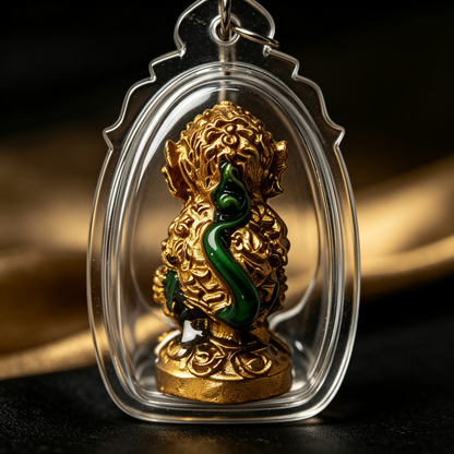 Thai Five-Eyed Four-Eared Monkey Hanuman (Green Gold Edition), Thai Folk Pendant, Sacred Fortune-Wearing Talisman