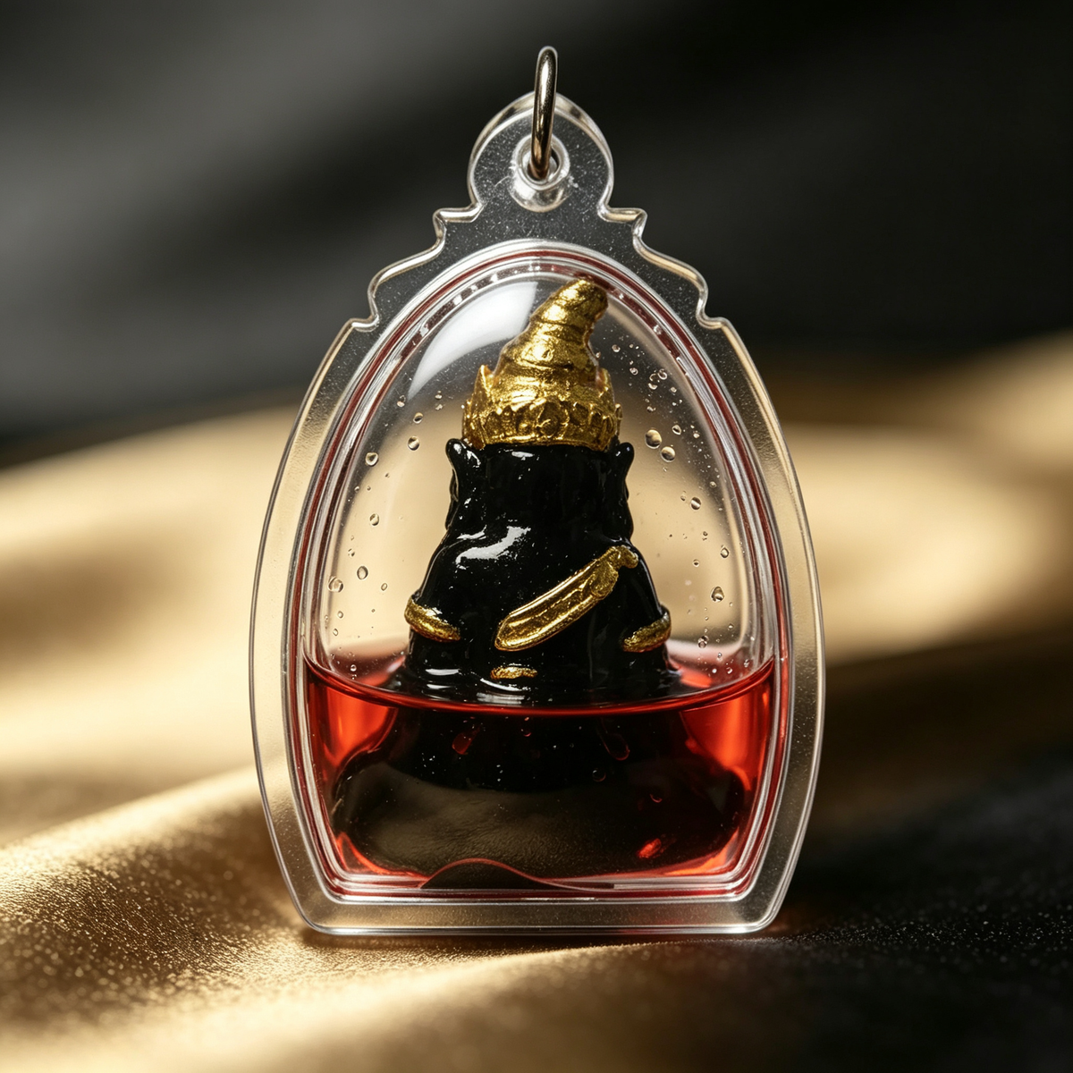 Thai Phra Ngan Amulet (Acrylic Red Liquid Edition), Thai Folk Pendant, Sacred Fortune-Wearing Talisman