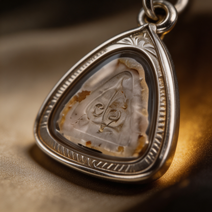 Thailändisches Phra Pidta Amulett mit verhülltem Buddha (Mini-Silberrahmen), thailändischer Volksanhänger, heiliger Glücksbringer