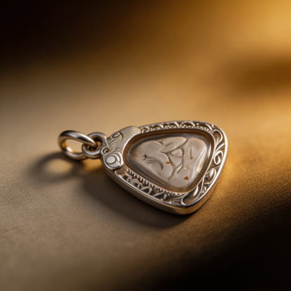 Thailändisches Phra Pidta Amulett mit verhülltem Buddha (Mini-Silberrahmen), thailändischer Volksanhänger, heiliger Glücksbringer