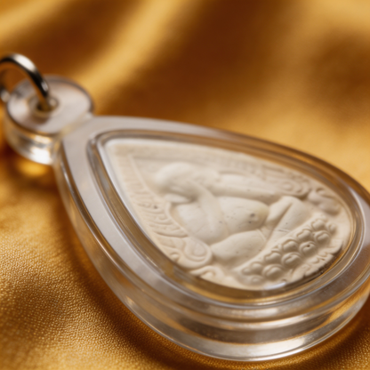 Amulette thaïlandaise Phra Pidta (Bouddha aux mains sur le visage), pendentif traditionnel thaï en acrylique en forme de goutte avec pierre blanche, talisman sacré porte-bonheur