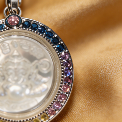 Amulette thaïlandaise Phra Rahu (édition en coquillage sertie de diamants), pendentif folklorique thaïlandais, talisman sacré porte-bonheur