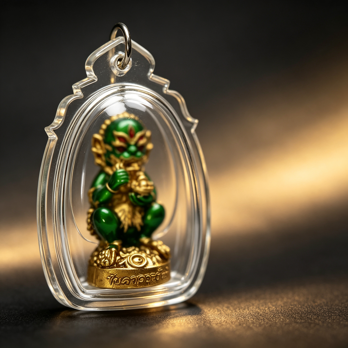 Thai Five-Eyed Four-Eared Monkey Hanuman (Green Gold Edition), Thai Folk Pendant, Sacred Fortune-Wearing Talisman