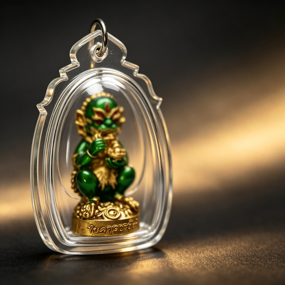 Thai Five-Eyed Four-Eared Monkey Hanuman (Green Gold Edition), Thai Folk Pendant, Sacred Fortune-Wearing Talisman