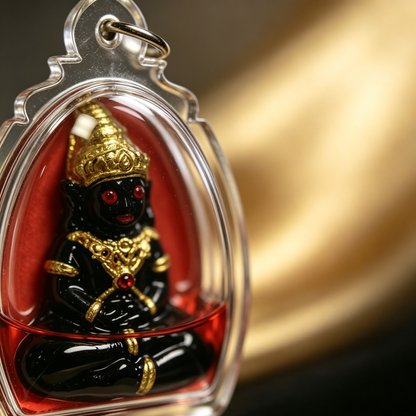 Thai Phra Ngan Amulet (Acrylic Red Liquid Edition), Thai Folk Pendant, Sacred Fortune-Wearing Talisman