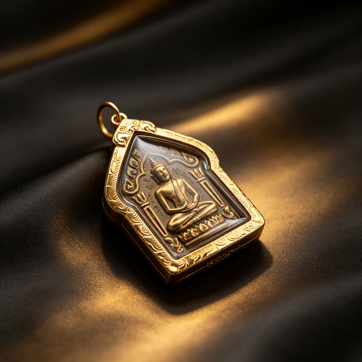 Thai Khun Phaen Buddha Amulet (All Gold Edition), Thai Folk Pendant, Sacred Fortune-Wearing Talisman