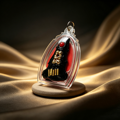 Thai Phra Ngan Amulet (Acrylic Red Liquid Edition), Thai Folk Pendant, Sacred Fortune-Wearing Talisman