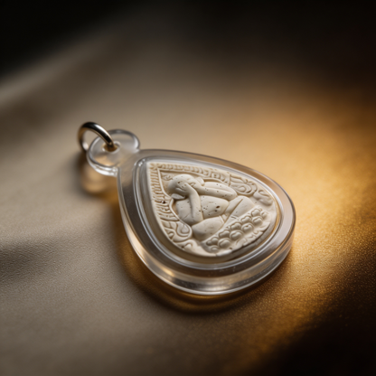 Amulette thaïlandaise Phra Pidta (Bouddha aux mains sur le visage), pendentif traditionnel thaï en acrylique en forme de goutte avec pierre blanche, talisman sacré porte-bonheur