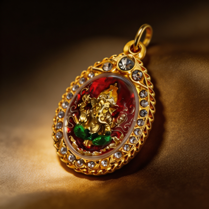 Thai Ganesha-Amulett (Goldrahmen), thailändischer Volksanhänger, heiliger Glücksbringer zum Tragen