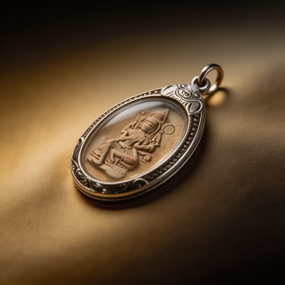 Thai Phra Phrom Four-Faced Buddha Amulet (Oval Engraved Gold Case), Thai Folk Pendant, Sacred Fortune-Wearing Talisman