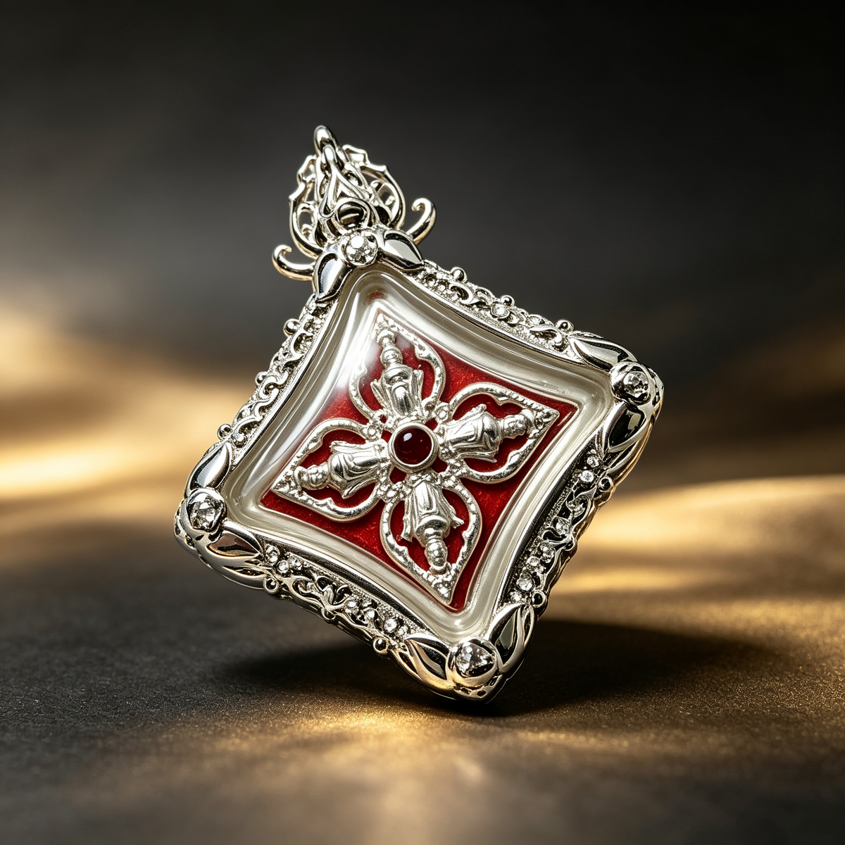 Thailändisches Phra Phrom Viergesicht-Buddha-Amulett (Silber Mini), thailändischer Volksanhänger, heiliger Glücksbringer
