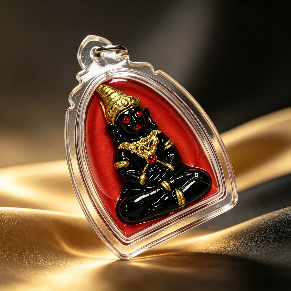 Thai Phra Ngan Amulet (Acrylic Red Liquid Edition), Thai Folk Pendant, Sacred Fortune-Wearing Talisman