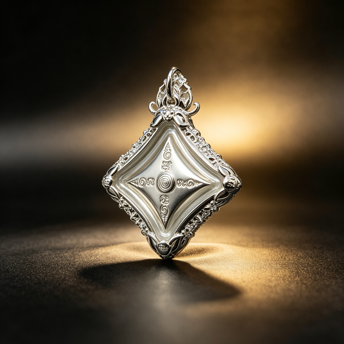 Thailändisches Phra Phrom Viergesicht-Buddha-Amulett (Silber Mini), thailändischer Volksanhänger, heiliger Glücksbringer