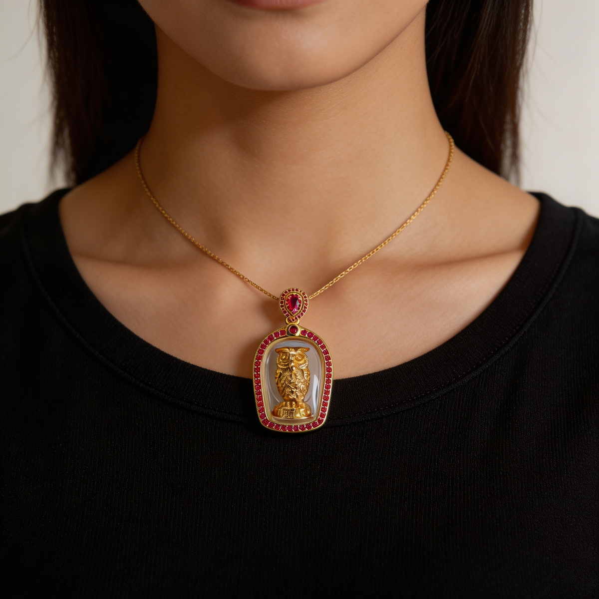Amulette chouette thaïlandaise, pendentif folklorique thaï, talisman sacré porte-bonheur