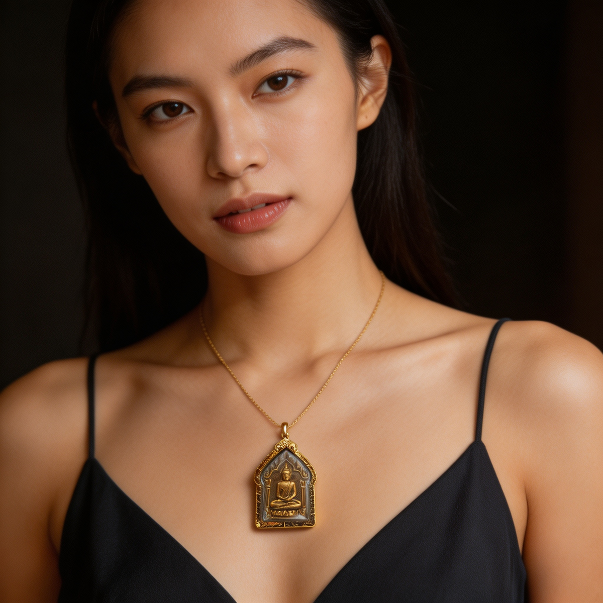 Thai Khun Phaen Buddha Amulet (All Gold Edition), Thai Folk Pendant, Sacred Fortune-Wearing Talisman