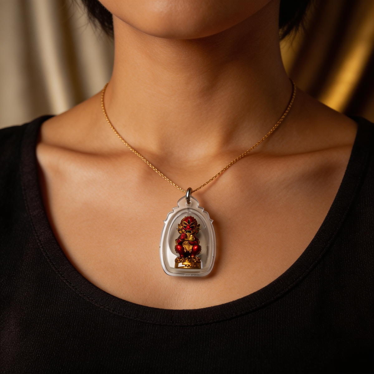 Thai Five-Eyed Four-Eared Monkey Hanuman (Red Gold Edition), Thai Folk Pendant, Sacred Fortune-Wearing Talisman