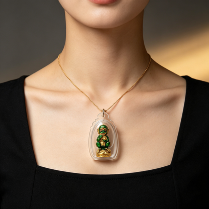 Thai Five-Eyed Four-Eared Monkey Hanuman (Green Gold Edition), Thai Folk Pendant, Sacred Fortune-Wearing Talisman