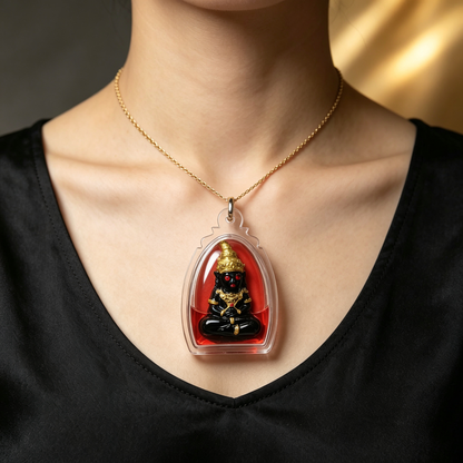 Thai Phra Ngan Amulet (Acrylic Red Liquid Edition), Thai Folk Pendant, Sacred Fortune-Wearing Talisman