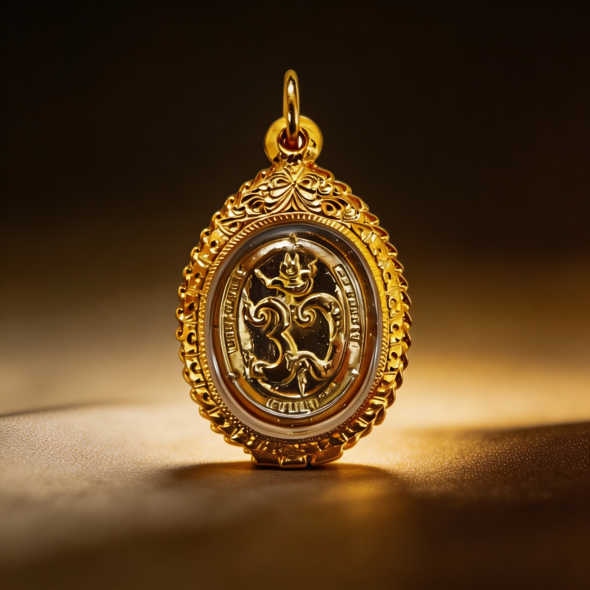 Thai Ganesha-Amulett (Goldrahmen), thailändischer Volksanhänger, heiliger Glücksbringer zum Tragen