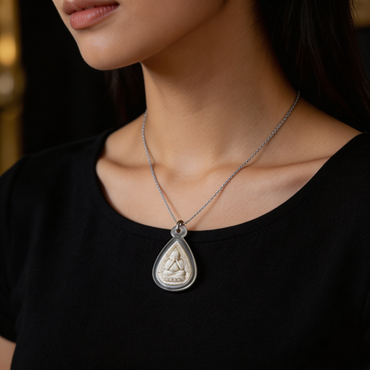 Amulette thaïlandaise Phra Pidta (Bouddha aux mains sur le visage), pendentif traditionnel thaï en acrylique en forme de goutte avec pierre blanche, talisman sacré porte-bonheur