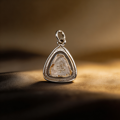 Thailändisches Phra Pidta Amulett mit verhülltem Buddha (Mini-Silberrahmen), thailändischer Volksanhänger, heiliger Glücksbringer