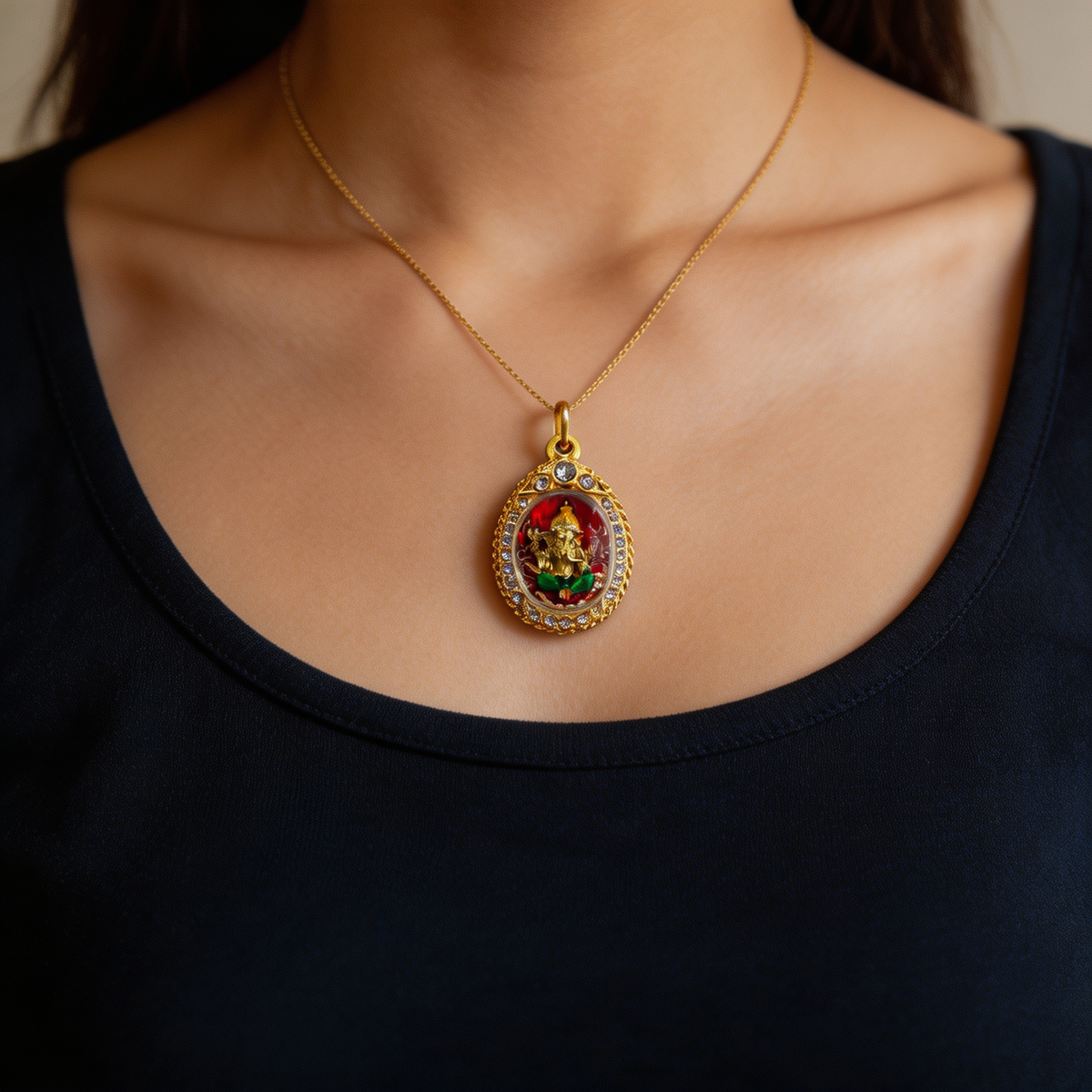 Thai Ganesha-Amulett (Goldrahmen), thailändischer Volksanhänger, heiliger Glücksbringer zum Tragen