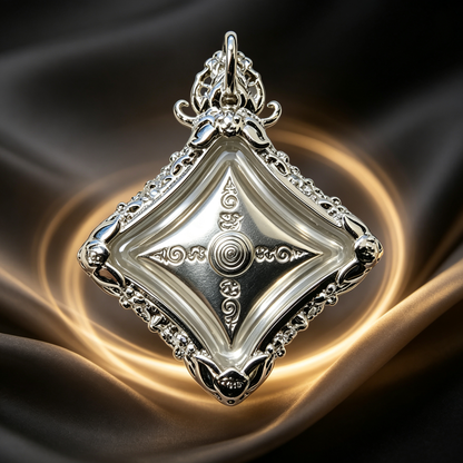 Thailändisches Phra Phrom Viergesicht-Buddha-Amulett (Silber Mini), thailändischer Volksanhänger, heiliger Glücksbringer
