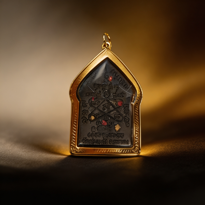 Thai Khun Phaen Buddha Amulet (All Gold Edition), Thai Folk Pendant, Sacred Fortune-Wearing Talisman