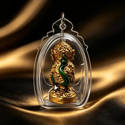 Thai Five-Eyed Four-Eared Monkey Hanuman (Green Gold Edition), Thai Folk Pendant, Sacred Fortune-Wearing Talisman