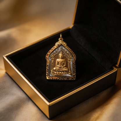 Thai Khun Phaen Buddha Amulet (All Gold Edition), Thai Folk Pendant, Sacred Fortune-Wearing Talisman